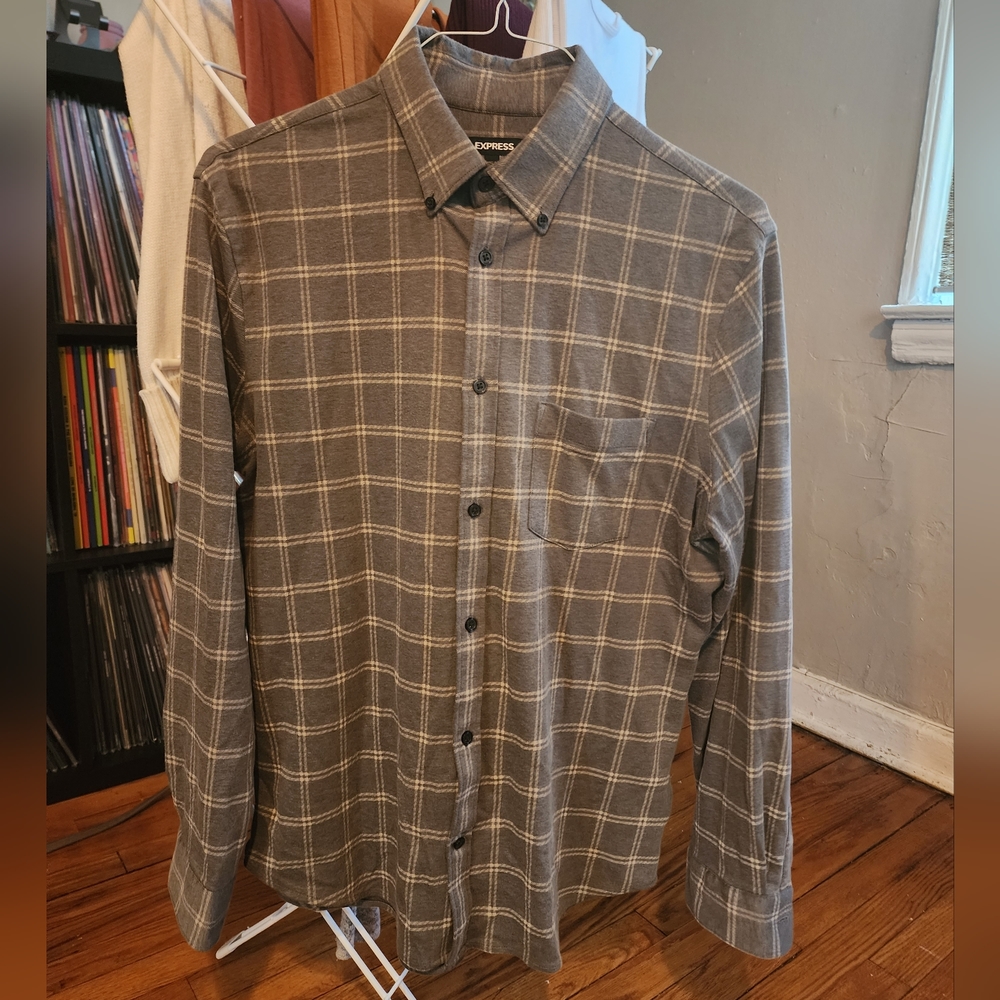 Express Men's Grey Flannel Shirt Medium